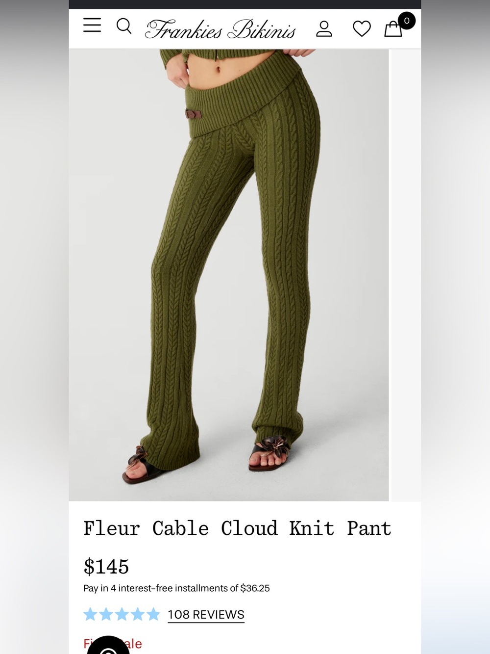 Frankie’s Bikinis Fleur Cable Knit Pant